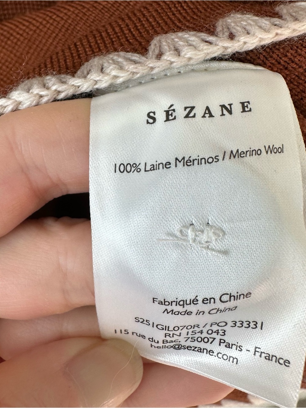 Sezane Betty Cardigan Embroidered Mahogany Brown Cream SZ XL - Picture 4 of 6